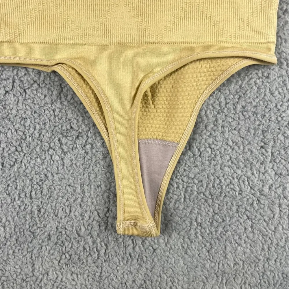 Women's Small Apricot High-Waist Tummy Control Body Shaper Thong Panty Shapewear